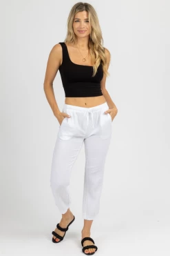 OLIVACEOUS CLOTHING WHITE BREEZY DRAWSTRING CROPPED PANTS