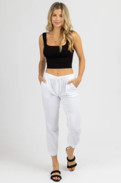 OLIVACEOUS CLOTHING WHITE BREEZY DRAWSTRING CROPPED PANTS