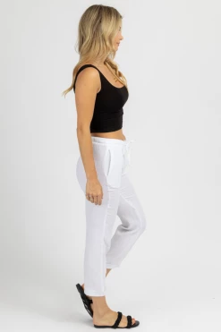 OLIVACEOUS CLOTHING WHITE BREEZY DRAWSTRING CROPPED PANTS