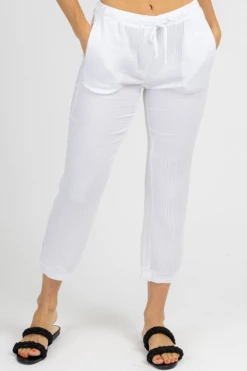 OLIVACEOUS CLOTHING WHITE BREEZY DRAWSTRING CROPPED PANTS