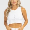MISS LOVE WHITE RIB BUTTON CROP TANK CLOTHING