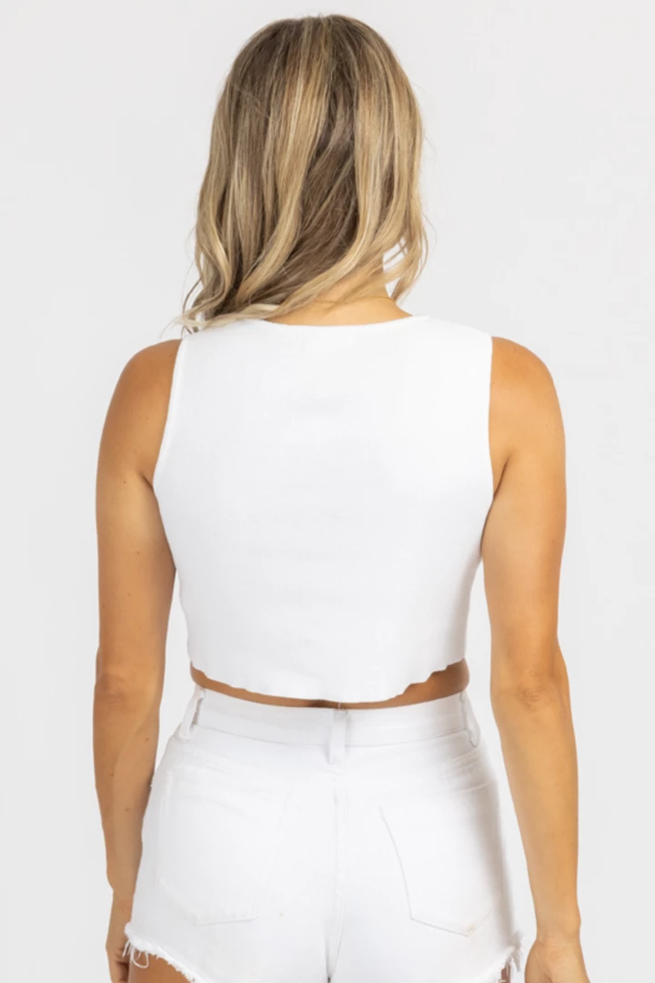 MISS LOVE WHITE RIB BUTTON CROP TANK CLOTHING 6 MISS LOVE WHITE RIB BUTTON CROP TANK CLOTHING