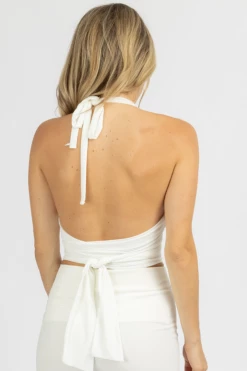 WINWIN APPAREL WHITE CHAIN DETAIL OPEN FRONT CROP