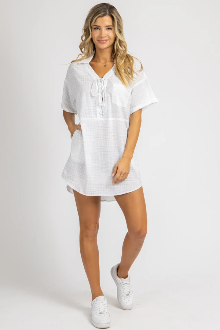 LEVEE WHITE CHECKERED SHIRT DRESS *BACK IN STOCK* 4 LEVEE WHITE CHECKERED SHIRT DRESS *BACK IN STOCK*