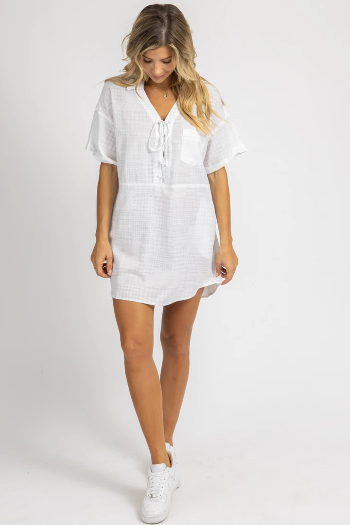 LEVEE WHITE CHECKERED SHIRT DRESS *BACK IN STOCK* 3 LEVEE WHITE CHECKERED SHIRT DRESS *BACK IN STOCK*