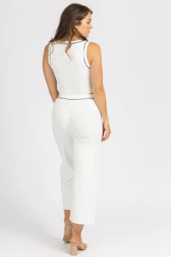 BLUE BLUSH WHITE CONTRAST STITCH KNIT SET CLOTHING