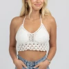 MAY BLUE WHITE CROCHET TIE BACK CROP NEW ARRIVALS