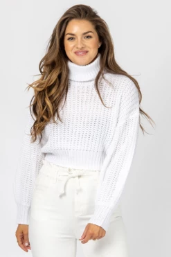 HERA COLLECTION WHITE CROP TURTLENECK SWEATER CLOTHING