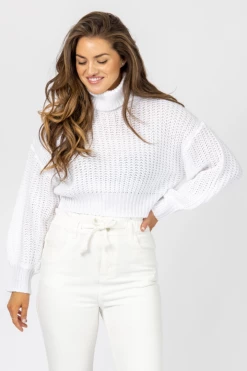 HERA COLLECTION WHITE CROP TURTLENECK SWEATER CLOTHING