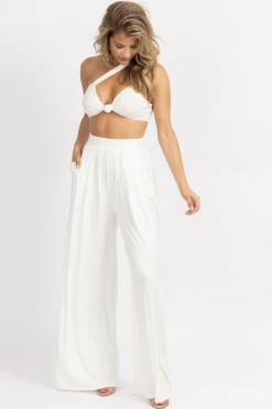 WINWIN APPAREL IVORY ONE SHOULDER PALAZZO PANT SET