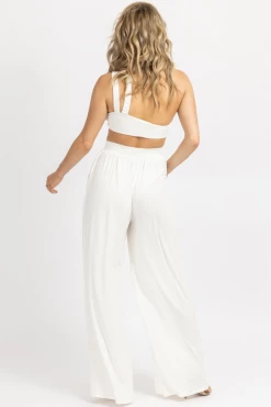 WINWIN APPAREL IVORY ONE SHOULDER PALAZZO PANT SET