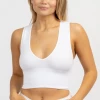 DYNAMIC FASHION WHITE DEEP-V THICK RIBBED CROP TANK NEW ARRIVALS