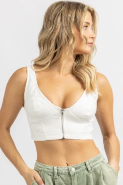Signature 8 OFF WHITE DENIM CORSET CROP TOP