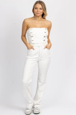 BLUE BLUSH OFF WHITE STRAPLESS DENIM JUMPSUIT