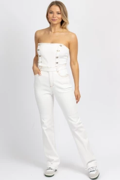 BLUE BLUSH OFF WHITE STRAPLESS DENIM JUMPSUIT