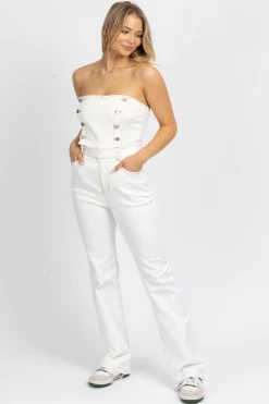 BLUE BLUSH OFF WHITE STRAPLESS DENIM JUMPSUIT