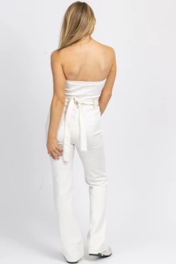 BLUE BLUSH OFF WHITE STRAPLESS DENIM JUMPSUIT