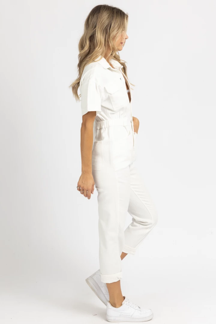 FORE COLLECTION WASHED DENIM JUMPSUIT IN IVORY 5 FORE COLLECTION WASHED DENIM JUMPSUIT IN IVORY
