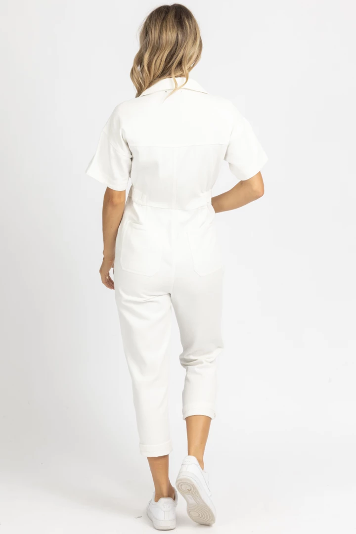 FORE COLLECTION WASHED DENIM JUMPSUIT IN IVORY 6 FORE COLLECTION WASHED DENIM JUMPSUIT IN IVORY