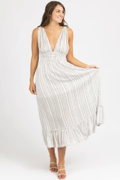 LEVEE CLOTHING B+W DOTTED OPEN BACK MAXI DRESS