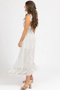LEVEE CLOTHING B+W DOTTED OPEN BACK MAXI DRESS