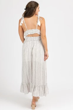 LEVEE CLOTHING B+W DOTTED OPEN BACK MAXI DRESS