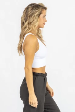DYNAMIC FASHION WHITE ESSENTIAL RIBBED V-NECK CROP *BACK IN STOCK*