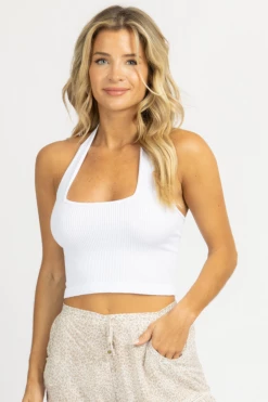 DYNAMIC FASHION BEST SELLERS WHITE SQUARENECK HALTER TOP *BACK IN STOCK*