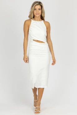 LENA WHITE HALTERNECK CAGE BACK MIDI DRESS 11 LENA WHITE HALTERNECK CAGE BACK MIDI DRESS
