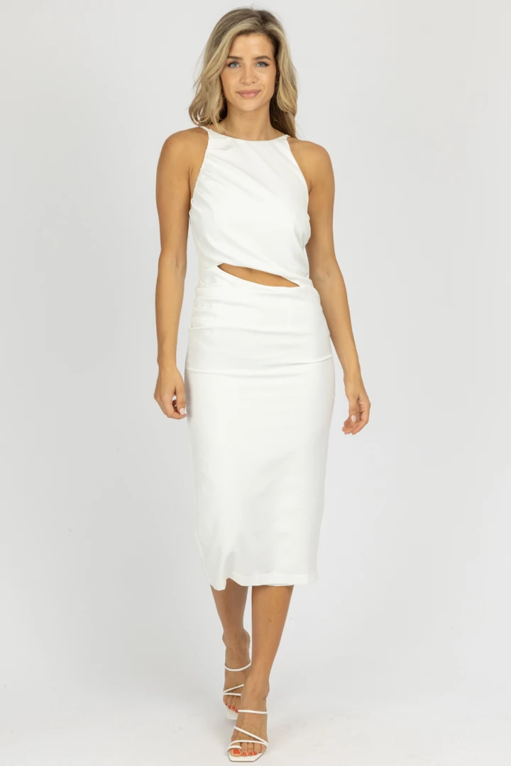 LENA WHITE HALTERNECK CAGE BACK MIDI DRESS 5 LENA WHITE HALTERNECK CAGE BACK MIDI DRESS