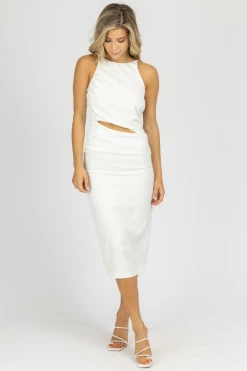 LENA WHITE HALTERNECK CAGE BACK MIDI DRESS 9 LENA WHITE HALTERNECK CAGE BACK MIDI DRESS
