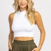DYNAMIC FASHION NEW ARRIVALS WHITE HIGH-NECK RACERBACK CROP TANK *BACK IN STOCK*