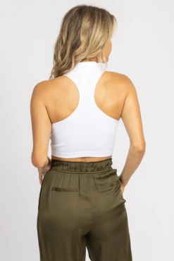 DYNAMIC FASHION NEW ARRIVALS WHITE HIGH-NECK RACERBACK CROP TANK *BACK IN STOCK*
