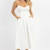 CRESCENT IVORY KNIT + LINEN STRAPLESS MIDI DRESS NEW ARRIVALS
