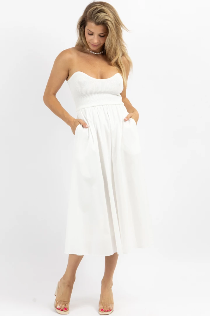 CRESCENT IVORY KNIT + LINEN STRAPLESS MIDI DRESS NEW ARRIVALS 5 CRESCENT IVORY KNIT + LINEN STRAPLESS MIDI DRESS NEW ARRIVALS