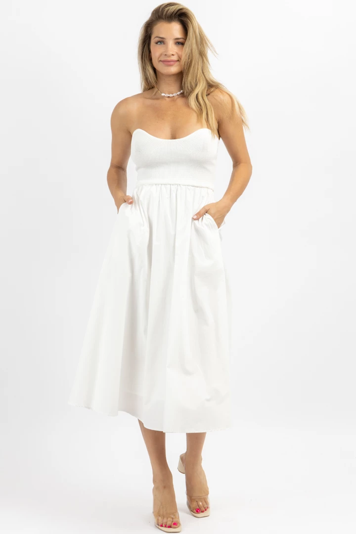 CRESCENT IVORY KNIT + LINEN STRAPLESS MIDI DRESS NEW ARRIVALS 3 CRESCENT IVORY KNIT + LINEN STRAPLESS MIDI DRESS NEW ARRIVALS