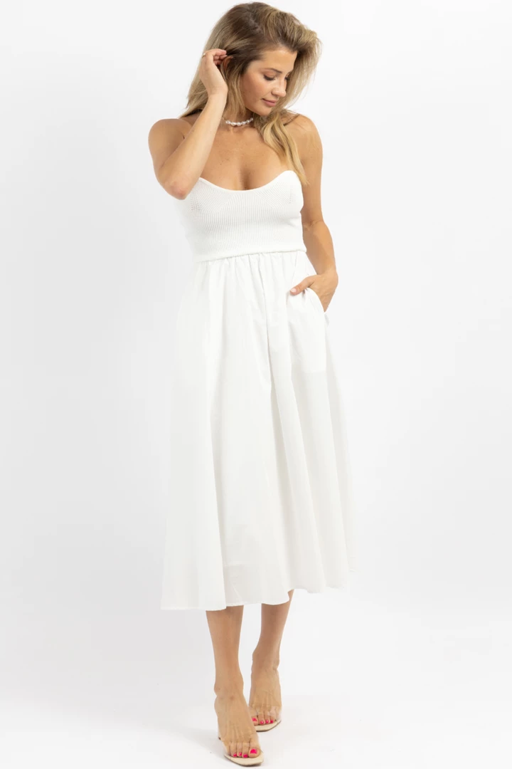 CRESCENT IVORY KNIT + LINEN STRAPLESS MIDI DRESS NEW ARRIVALS 2 CRESCENT IVORY KNIT + LINEN STRAPLESS MIDI DRESS NEW ARRIVALS