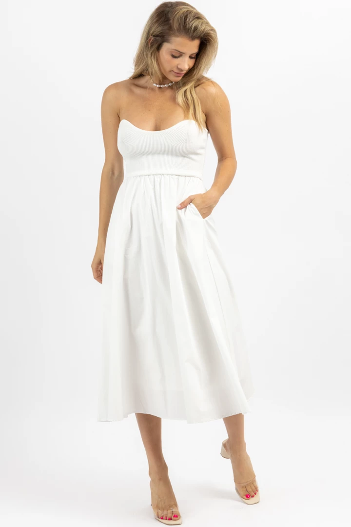 CRESCENT IVORY KNIT + LINEN STRAPLESS MIDI DRESS NEW ARRIVALS 4 CRESCENT IVORY KNIT + LINEN STRAPLESS MIDI DRESS NEW ARRIVALS