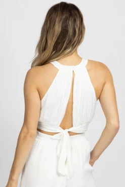 DO + BE WHITE OVERLAY TIE-BACK CROP TOP NEW ARRIVALS