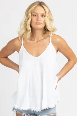 VENTI6 WHITE LINEN FRAYED HEM TANK