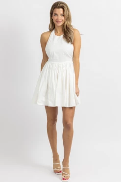 MABLE NEW ARRIVALS WHITE LINEN HALTERNECK MINI DRESS