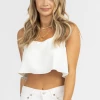 DEE ELLY CLOTHING WHITE SQUARENECK RELAXED CROP TOP