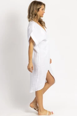 VENTI6 WHITE LINEN FRONT TWIST MIDI COVER UP DRESS *RESTOCK COMING SOON*