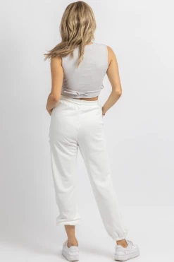 HEY BABE WHITE MARBLE RIPPED DRAWSTRING JOGGER NEW ARRIVALS