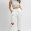 HEY BABE WHITE MARBLE RIPPED DRAWSTRING JOGGER NEW ARRIVALS