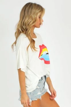 BLUE BUTTERCUP WHITE MULTICOLOR LIPS TEE CLOTHING