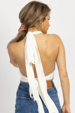 BLUE BLUSH WHITE MULTI-WAY KNIT SELF TIE TOP NEW ARRIVALS