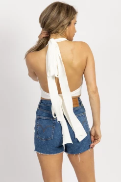 BLUE BLUSH WHITE MULTI-WAY KNIT SELF TIE TOP NEW ARRIVALS