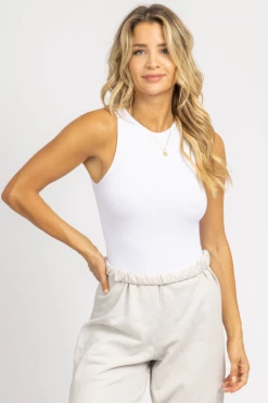 DYNAMIC FASHION BEST SELLERS WHITE MUSCLE TANK RIBBED BODYSUIT *BACK IN STOCK*