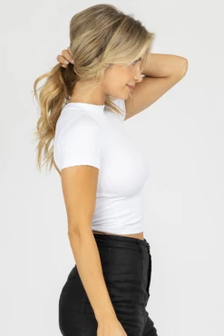 DYNAMIC FASHION WHITE OPEN TWIST BACK CROP 8 DYNAMIC FASHION WHITE OPEN TWIST BACK CROP